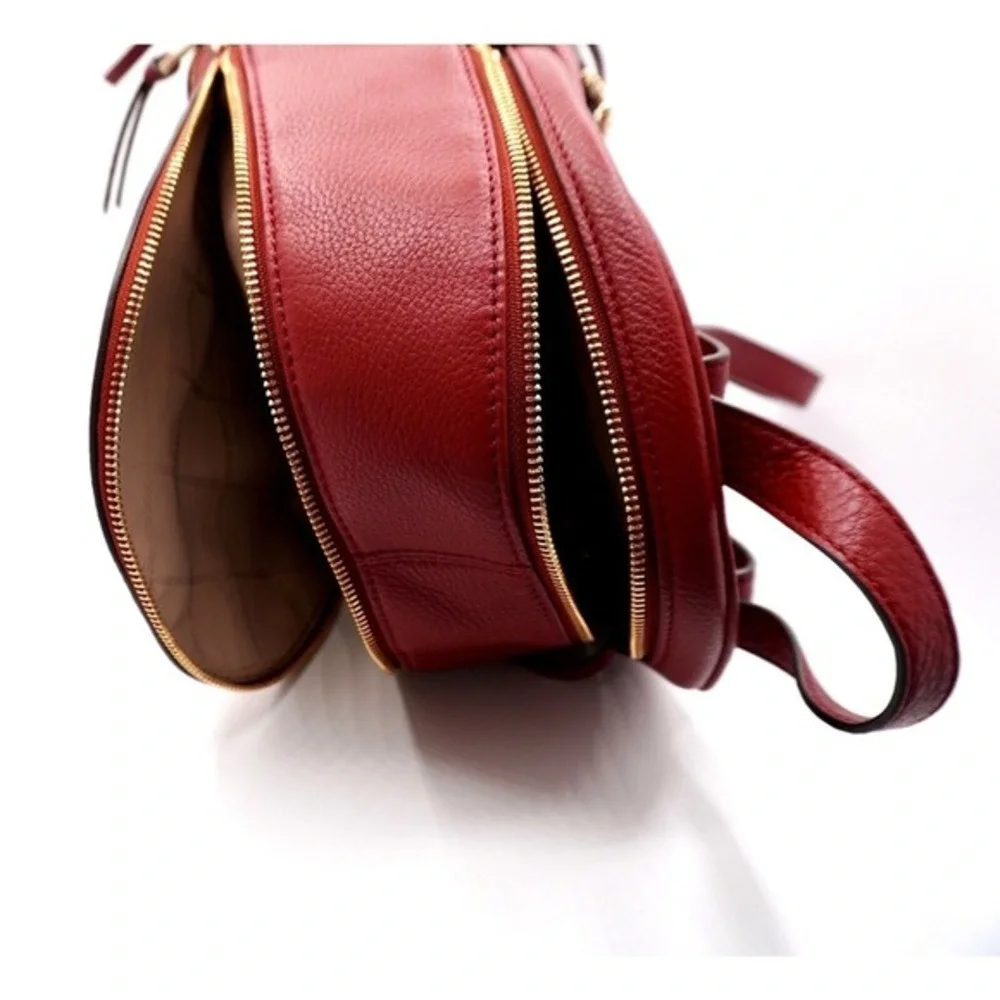 Michael Kors‎ Rhea Medium Pebbled Leather Backpack Burgundy Gold Hardware 37-08
